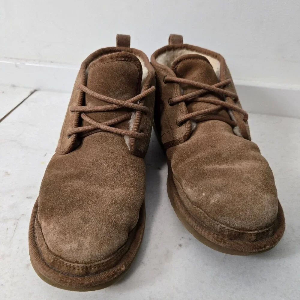 UGG Neumel Brown Suede Men's Lace Ankle Chukka Boots Wool Blend Lined